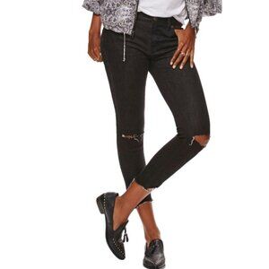 Free People Women's Size 28 Black Wash Destroyed Skinny Jeans with Frayed Hem